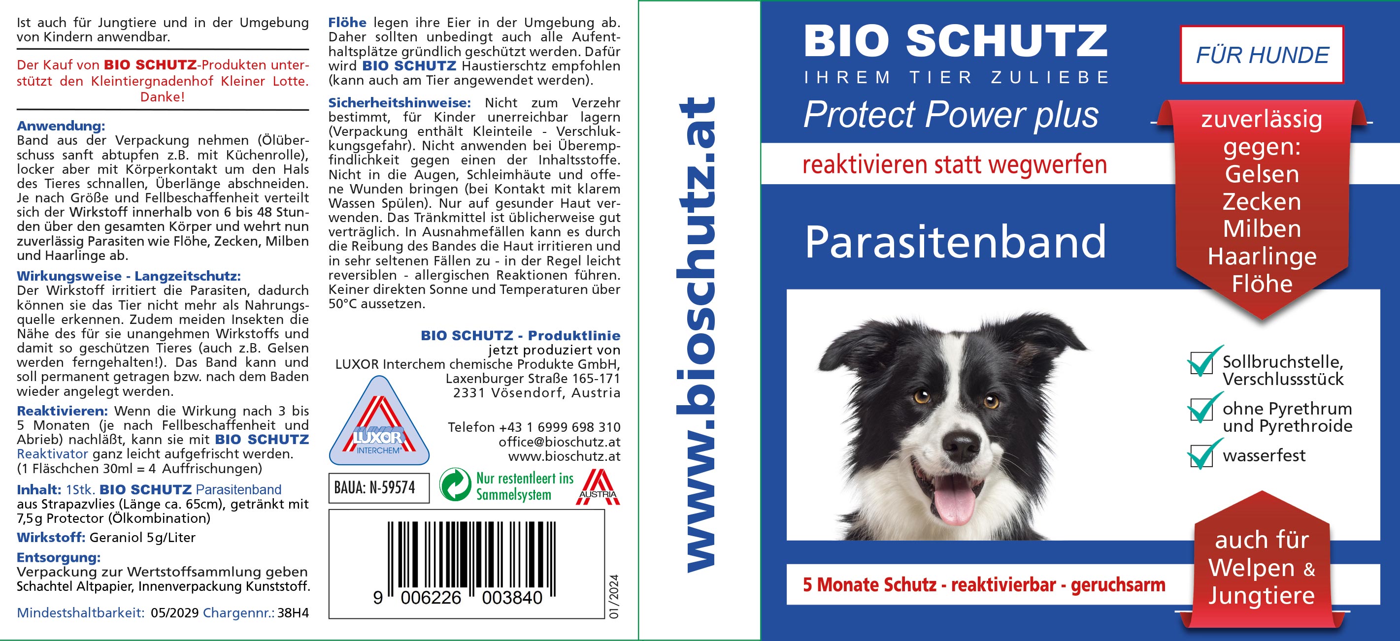 BIO SCHUTZ Parasitenband Protect Power Plus Hund Art.Nr. 384, 388